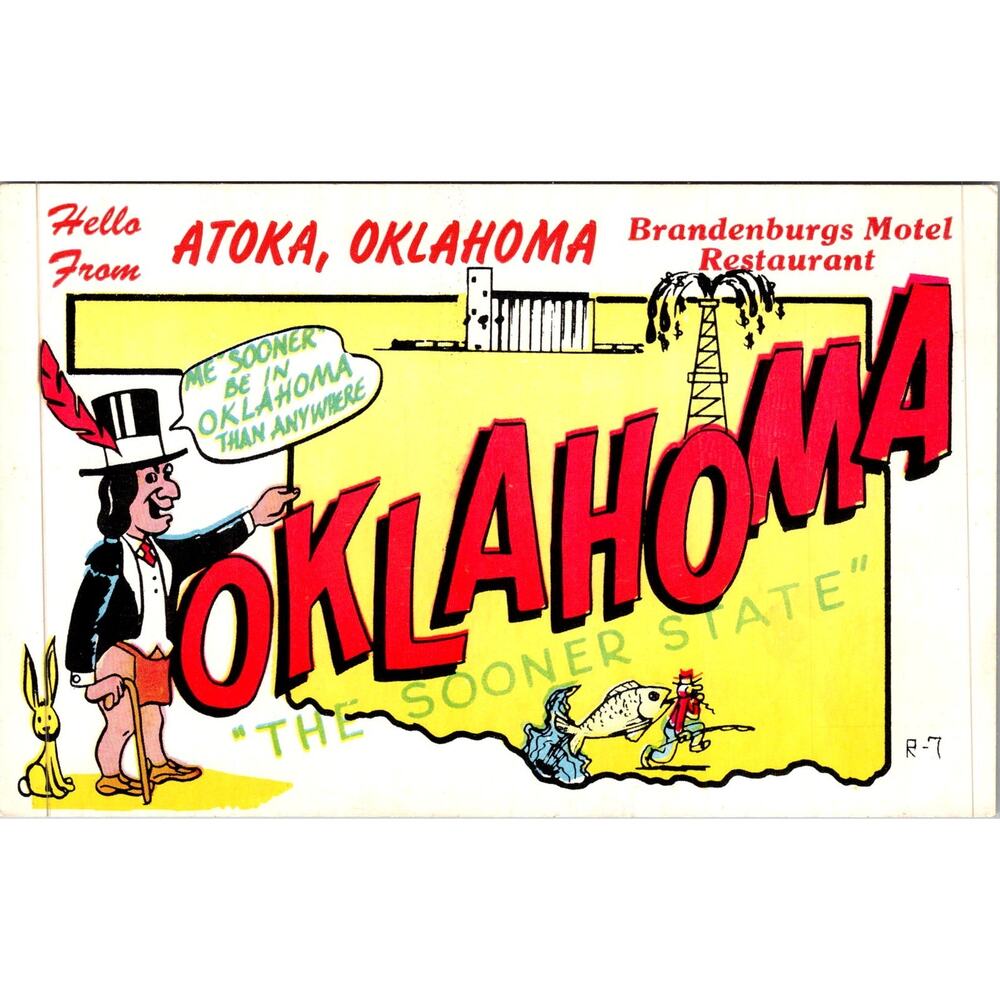 Hello From Oklahoma The Sooner State Atoka OK Vintage Postcard SP17-24